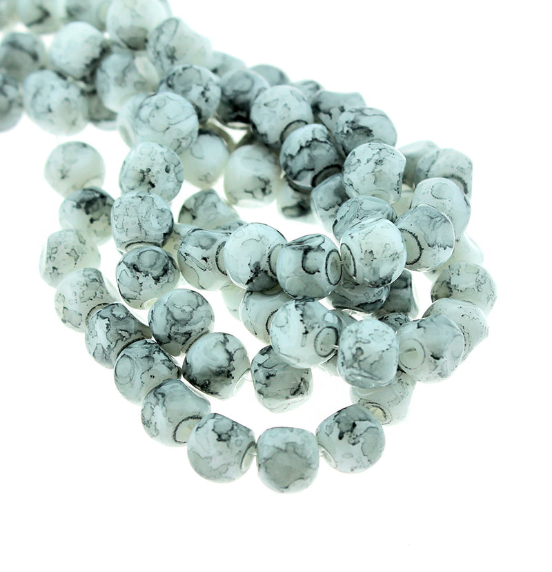 Perles de Verre à Facettes 8mm - Marbre Gris - 1 Rang 110 Perles - BD458
