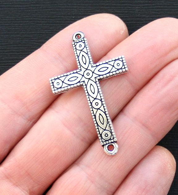 4 Cross Connector Antique Silver Tone Charms - SC3173