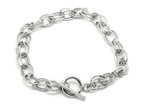 Bracelet chaîne câble argenté 7,87" - 6 mm - 1 bracelet - N026