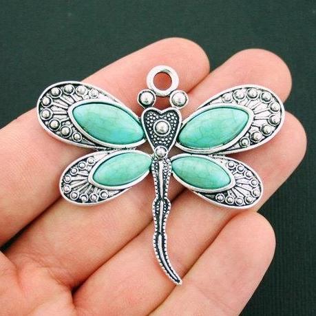 Dragonfly Antique Silver Tone Charm with Imitation Turquoise - SC6025