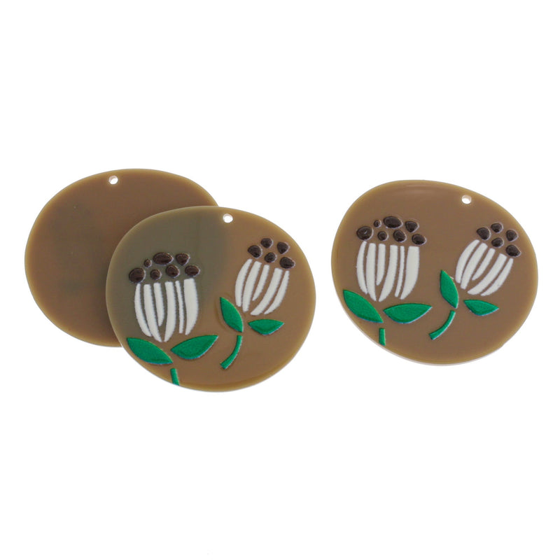 2 Brown Flower Acrylic Charms - K071