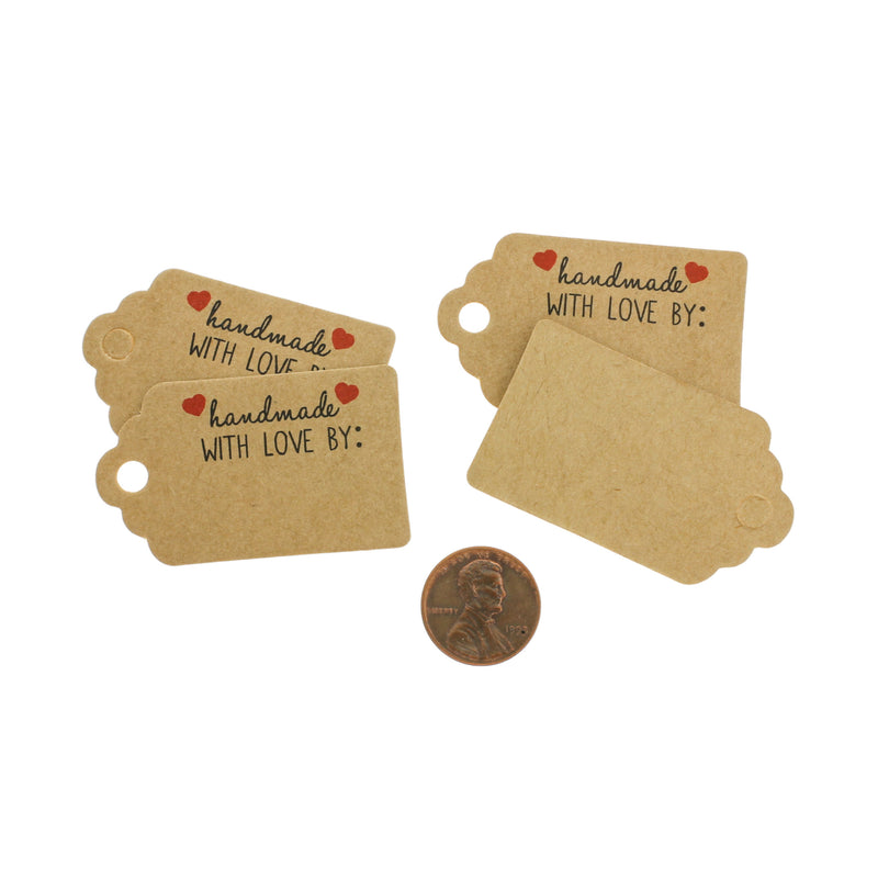 BULK 100 Paper Tags Handmade With Love Tags - TL112