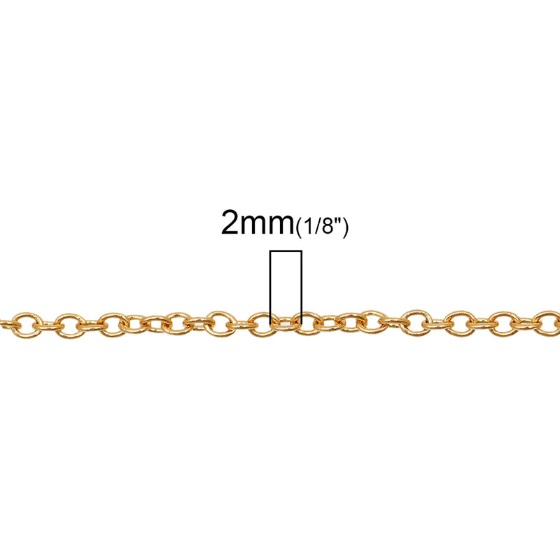BULK Chaîne de câble en acier inoxydable doré 1 mètre - 3,25 pieds - 1,6 mm - FD399