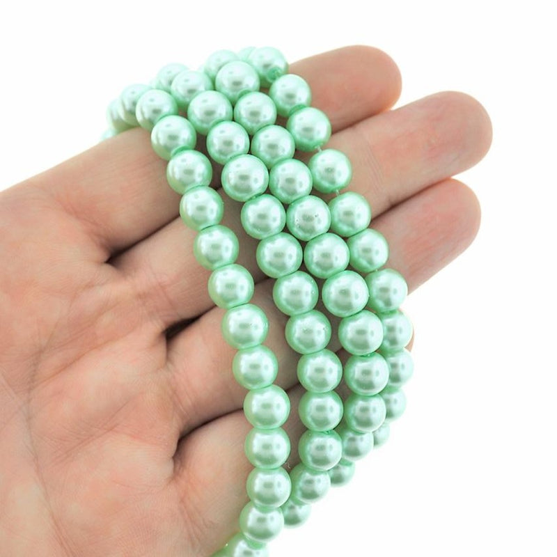 Perles de Verre Rondes 8mm - Perle Vert Menthe - 1 Rang 105 Perles - BD278