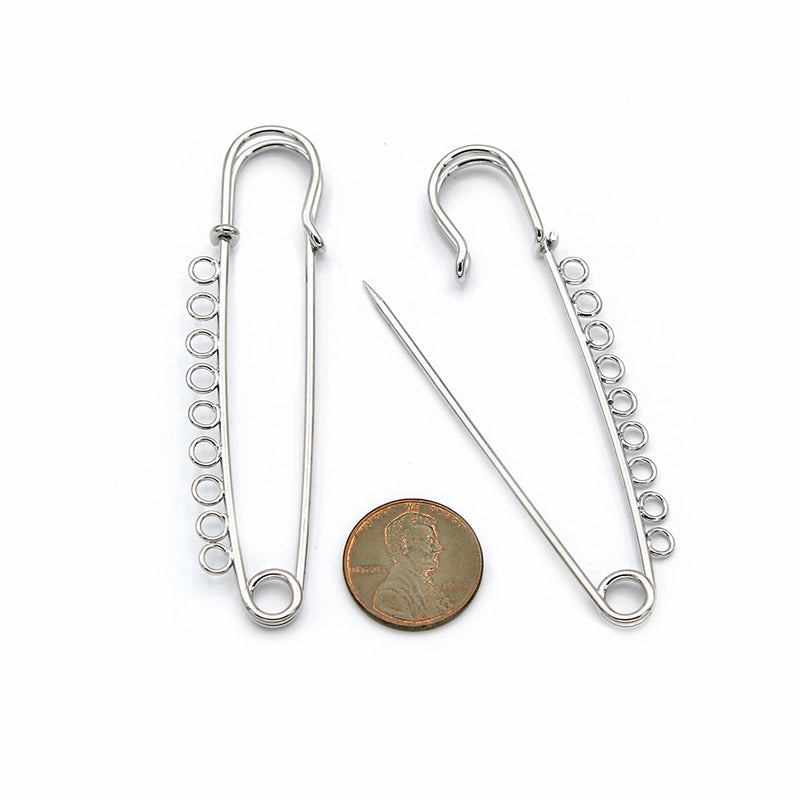 Silver Tone Safety Pins - 76mm x 21mm - 2 Pieces - Z1244