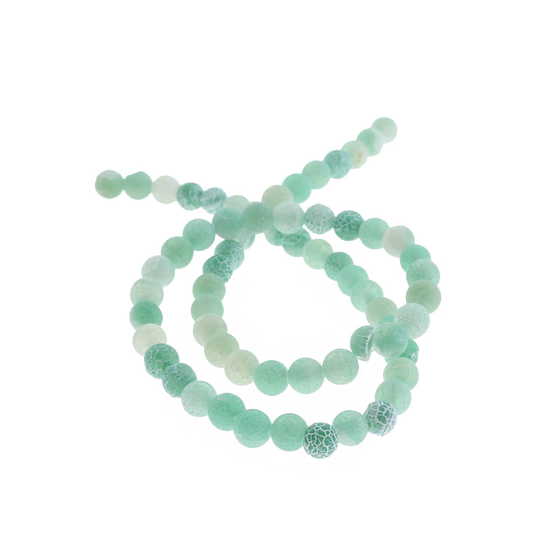 Round Natural Agate Beads 6mm - Turquoise Weathered Crackle - 1 Strand 64 Beads - BD313