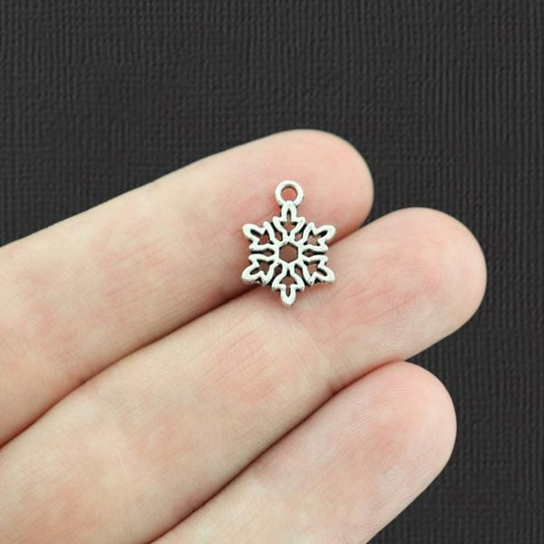 20 Snowflake Antique Silver Tone Charms 2 Sided - SC3893