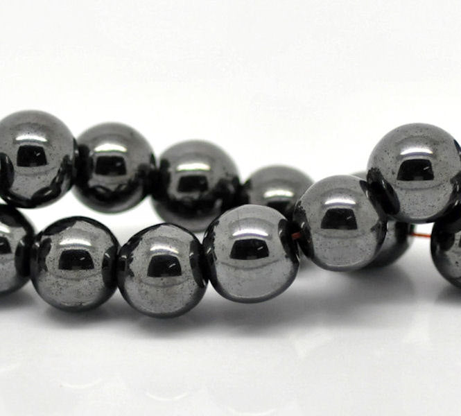 Round Hematite Beads 8mm - Metallic Gunmetal Grey - 1 Strand 50 Beads - BD129