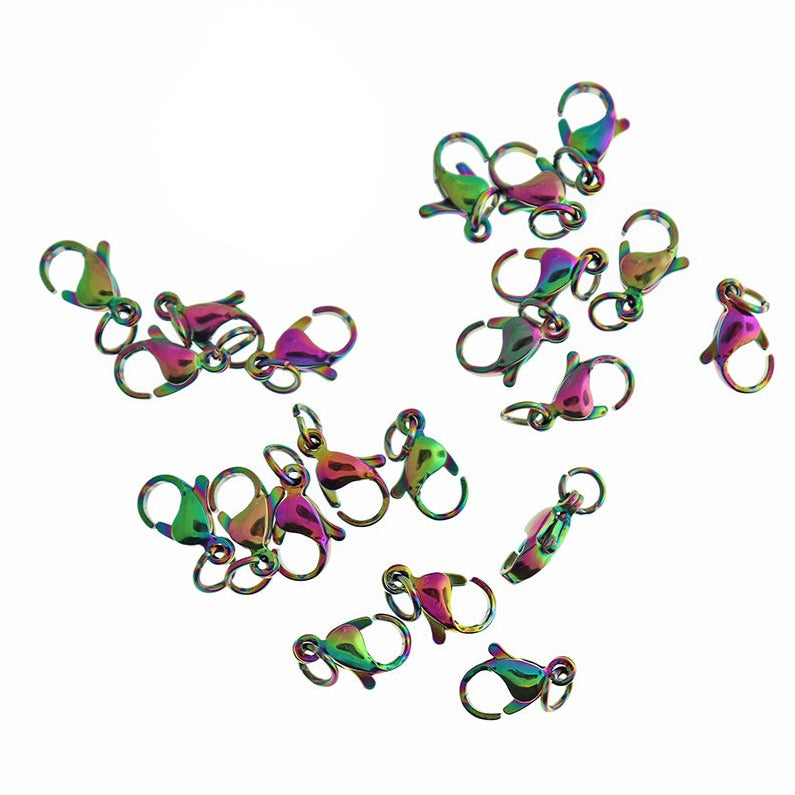 Rainbow Electroplated Stainless Steel Lobster Clasps 12mm x 7mm - 10 Clasps - FF303