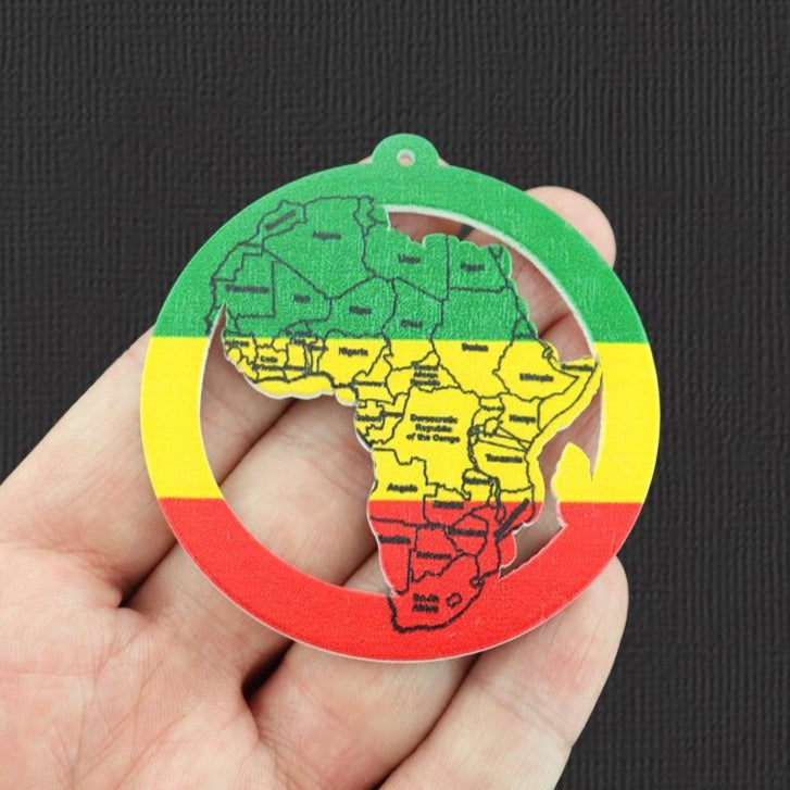 2 Africa Map Painted Wood Charms - WP042