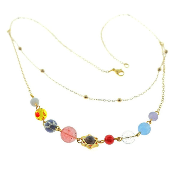 Solar System Gold Tone Brass Necklace 18" - 12mm - 1 Necklace - N683