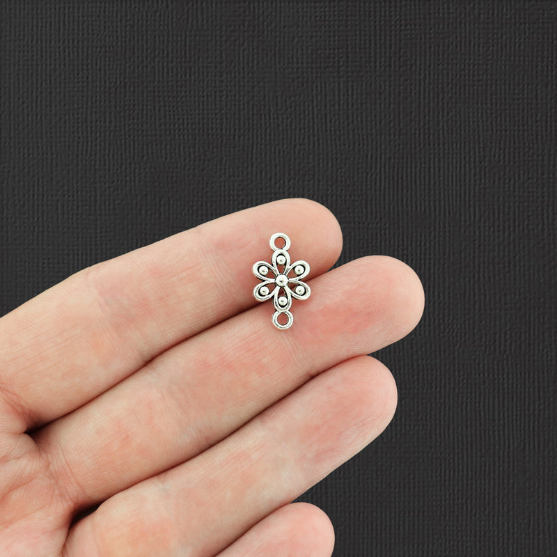 20 Flower Connector Antique Silver Tone Charms - SC6360