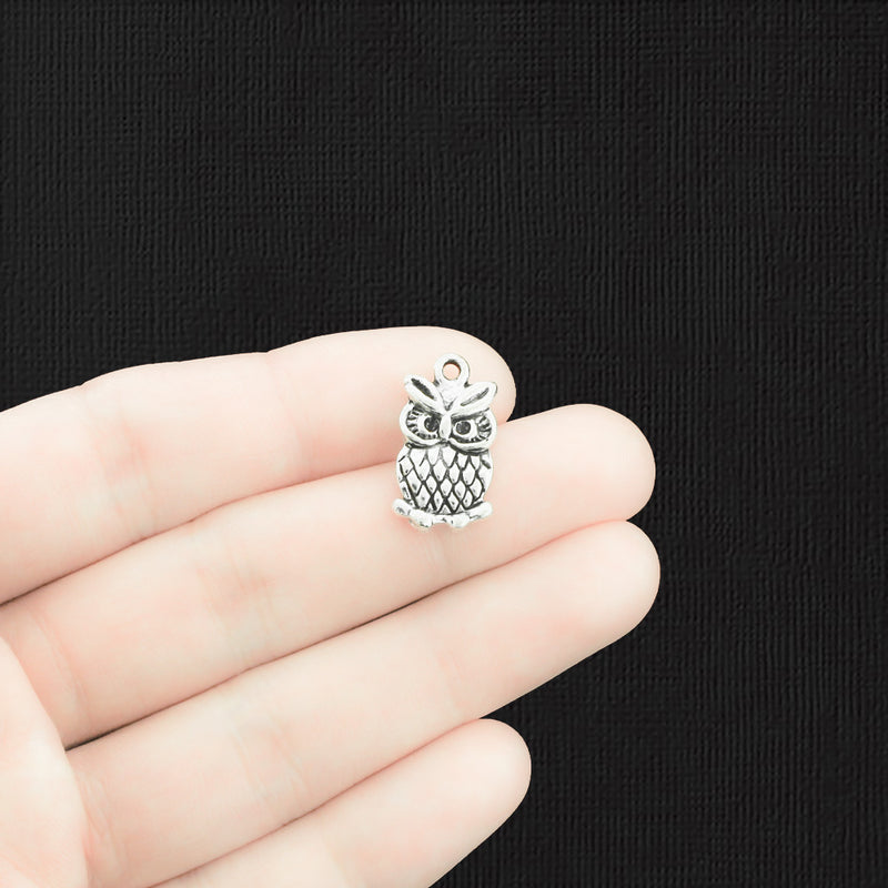 BULK 50 Owl Antique Silver Tone Charms 2 Sided - SC1448