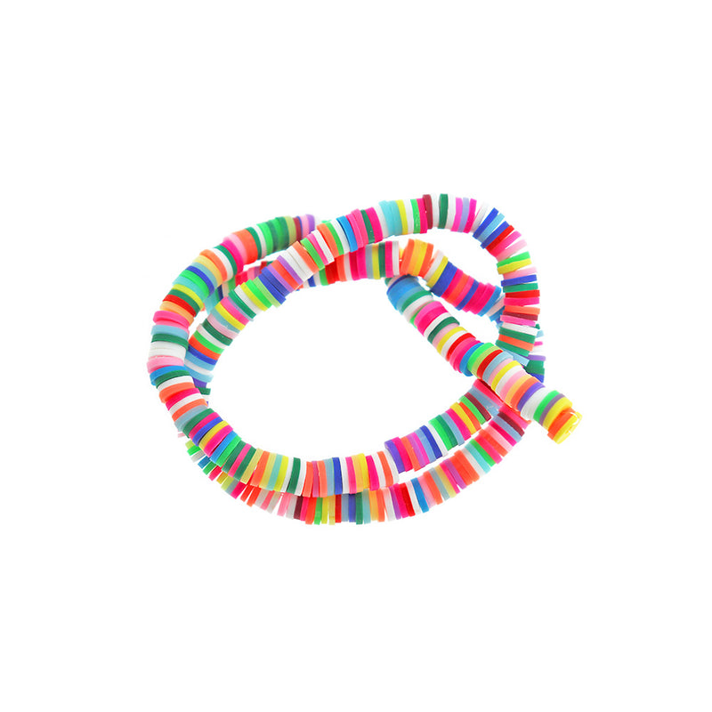 Heishi Polymer Clay Beads 6mm x 1mm - Assorted Neon Rainbow - 1 Strand 320 Beads - BD2637