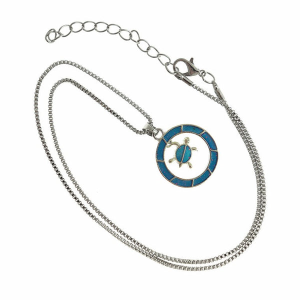 Collier chaîne argentée 18" avec pendentif tortue - 2 mm - 1 pièce - Z047