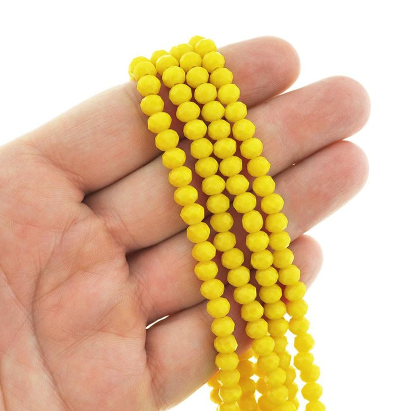 Perles de Verre à Facettes 6mm x 4mm - Jaune Canari - 1 Rang 98 Perles - BD113