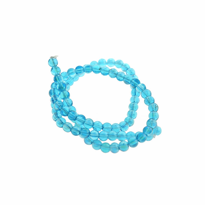 Perles de Verre Rondes 4mm - Bleu Océan Galvanisé - 1 Rang 80 Perles - BD2591