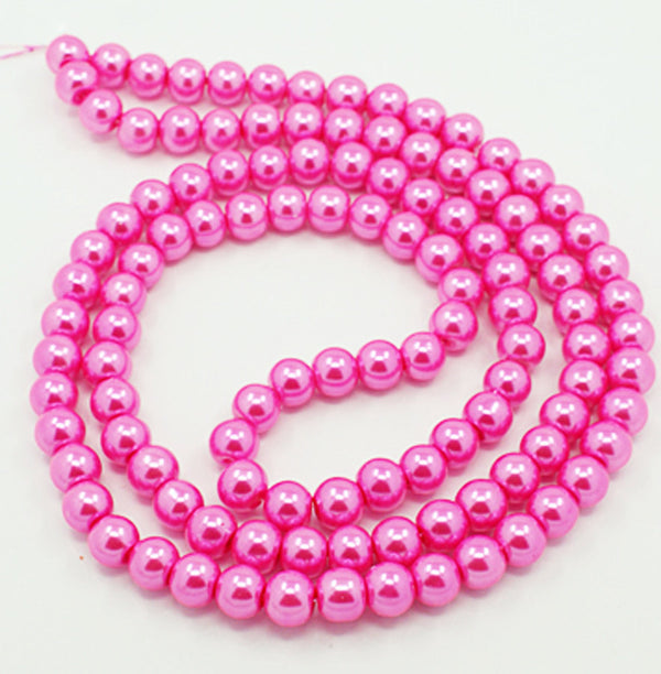 Perles Rondes en Verre 6mm - Rose Nacré - 1 Rang 140 Perles - BD375