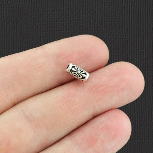 Floral Tube Spacer Beads 7.8mm x 3.5mm - Antique Silver Tone - 50 Beads - SC7952