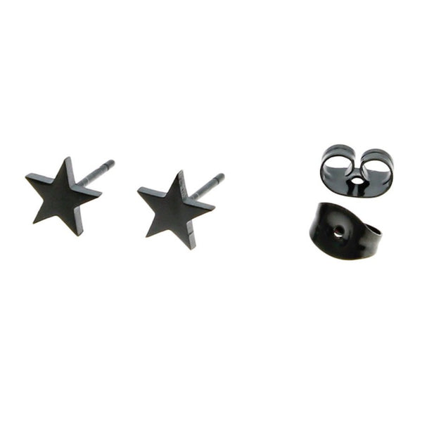 Gunmetal Black Stainless Steel Earrings - Star Studs - 8mm x 8mm - 2 Pieces 1 Pair - ER079