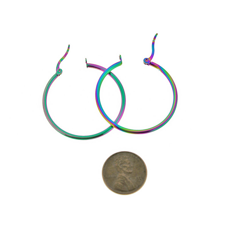 Hoop Earrings - Rainbow Electroplated Stainless Steel - Lever Back 35.5mm - 2 Pieces 1 Pair - Z1417