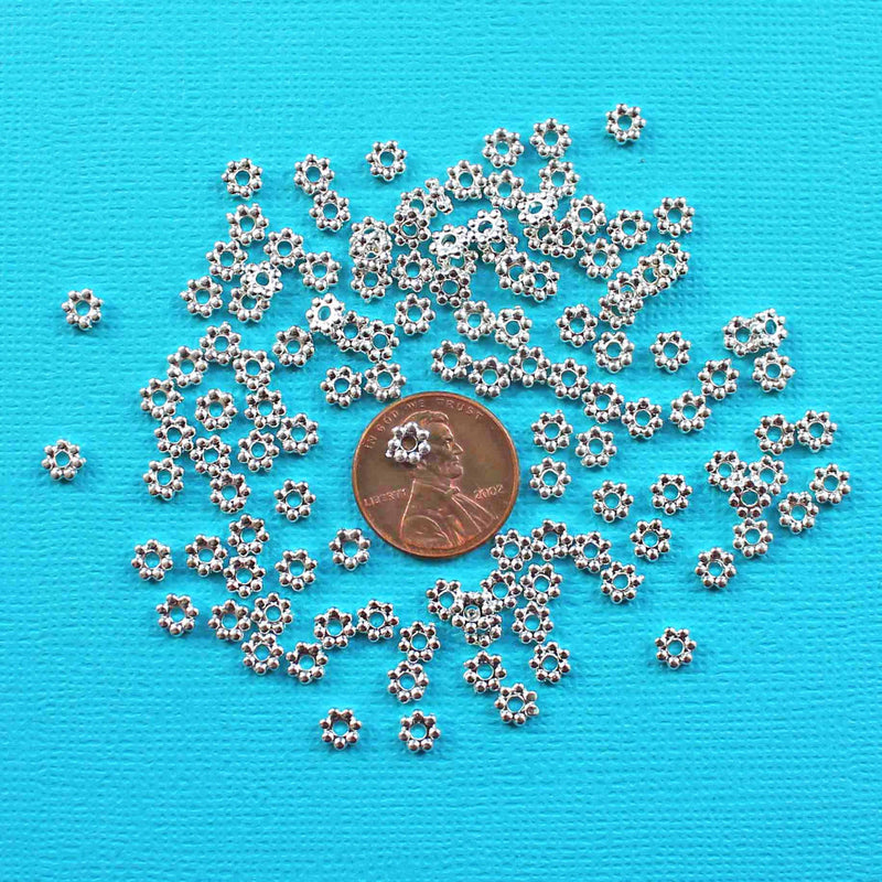 Daisy Spacer Beads 5mm - Silver Tone - 50 Beads - SC6046