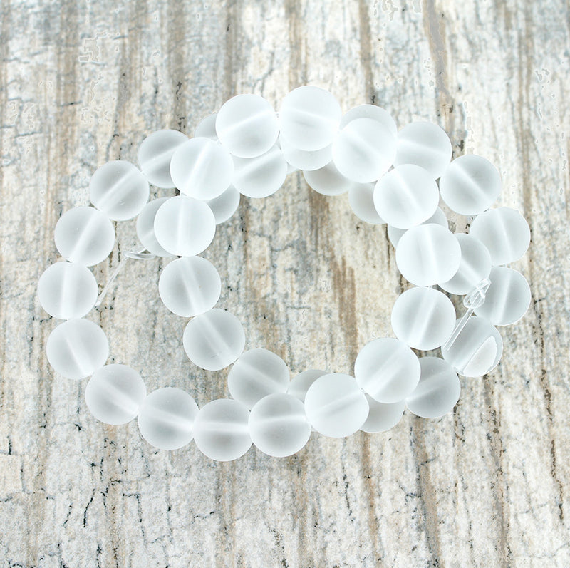 Round Natural Quartz Beads 6mm -12mm - Choose Your Size - Frosted White - 1 Full 15.7" Strand - BD1863