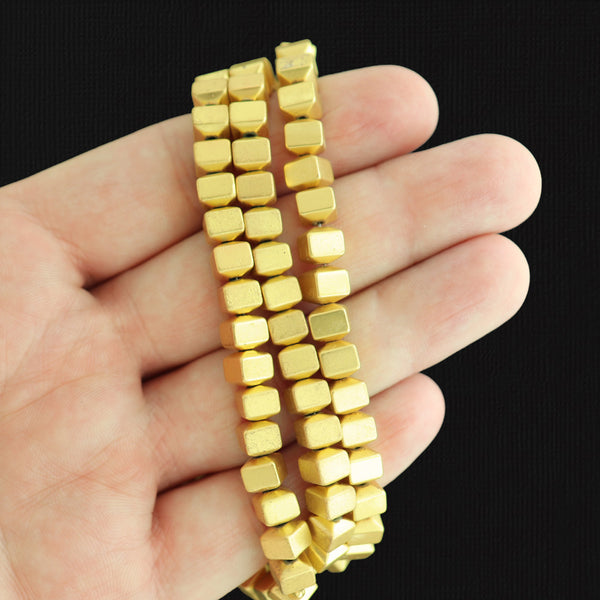 Cube Hematite Beads 6mm x 6mm - Gold - 1 Strand 70 Beads - BD1183