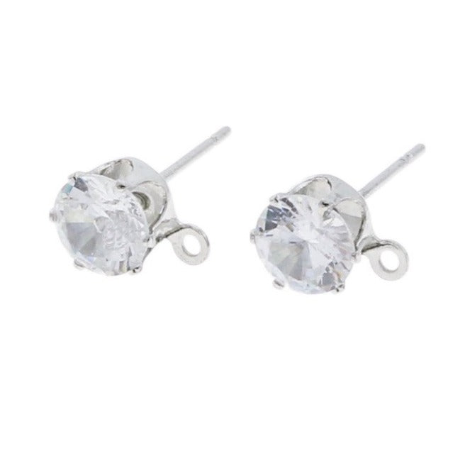Stainless Steel Earrings - Cubic Zirconia Studs - 15.5mm x 8mm - 2 Pieces 1 Pair - ER165