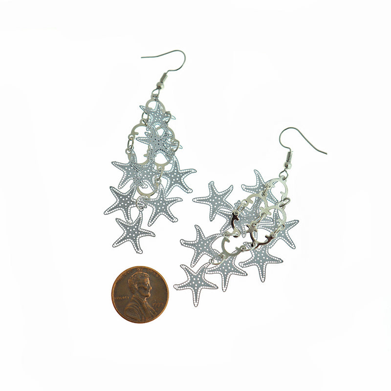 Boucles d'oreilles en acier inoxydable étoile de mer - Style crochet français - 2 pièces 1 paire - ER606