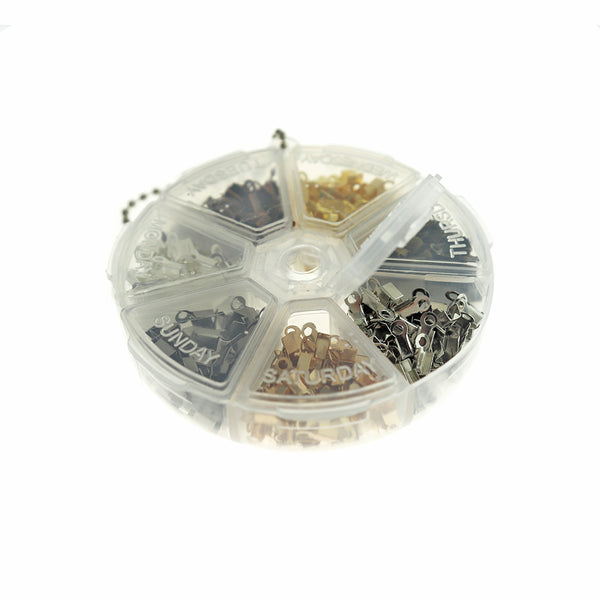 End Crimps Jewelry Making Starter Kit - Résultats dans une boîte de rangement pratique - 7 finitions - 8 mm x 3 mm - STARTER13