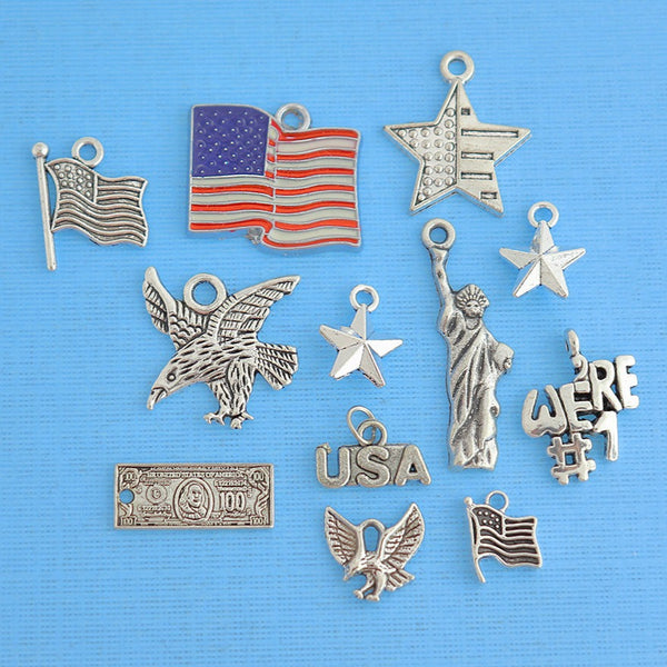 USA Charm Collection Ton argent antique 12 breloques - COL295