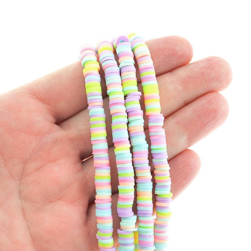 Perles en pâte polymère Heishi 6mm x 1mm - Arc-en-ciel néon pastel assorti - 1 rang 320 perles - BD2646