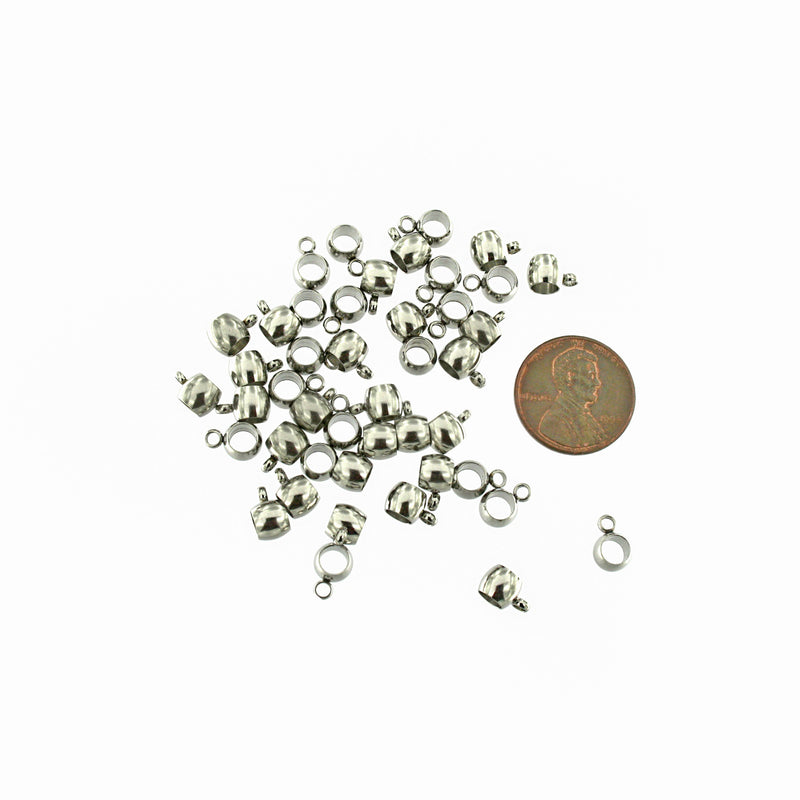 Stainless Steel Bail Beads 9mm x 6mm - Silver Tone - 5 Beads - FD895
