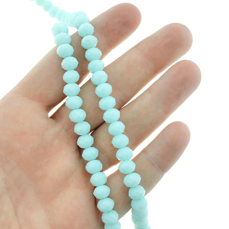 Faceted Glass Beads 8mm x 6mm - Pale Turquoise - 1 Strand 70 Beads - BD1451