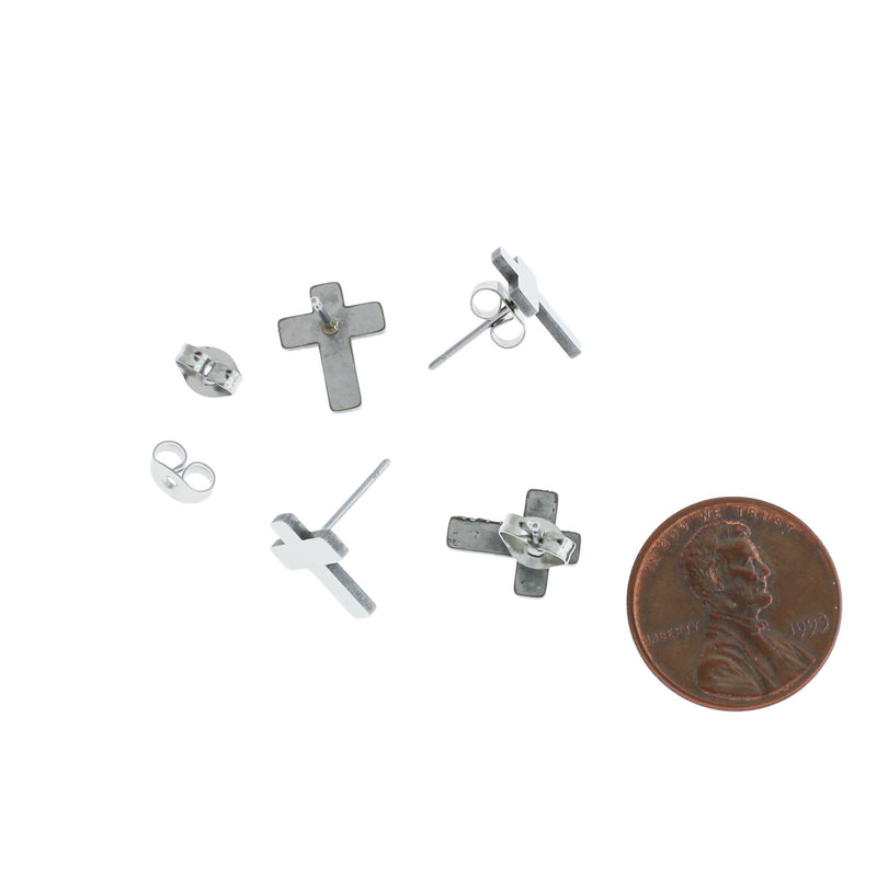 Stainless Steel Earrings - Cross Studs - 12mm x 10mm - 2 Pieces 1 Pair - ER388