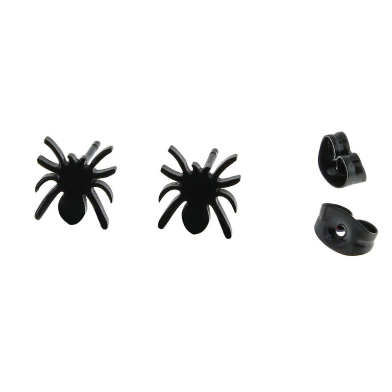 Gunmetal Black Stainless Steel Earrings - Spider Studs - 8mm x 7mm - 2 Pieces 1 Pair - ER355
