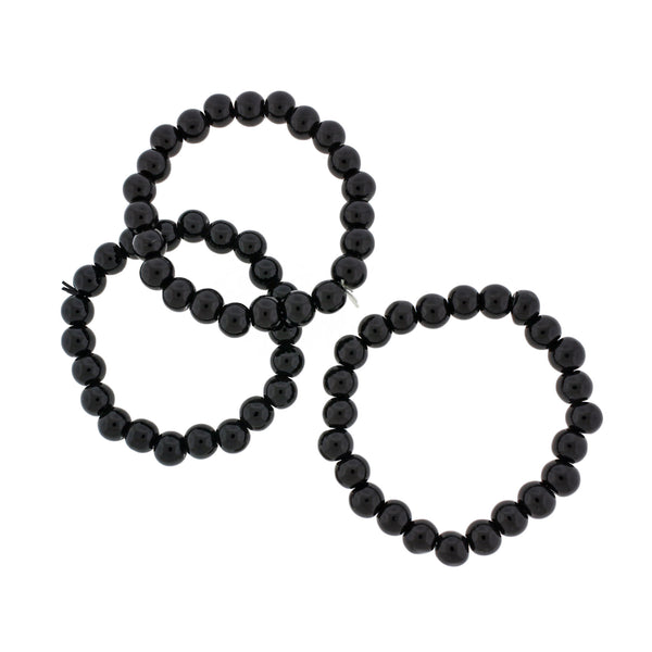 Round Glass Bead Bracelet - 46mm - Black - 1 Bracelet - BB228