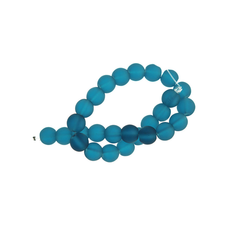 Perles rondes en verre de mer de culture 8 mm - Bleu sarcelle - 1 rang 24 perles - U244
