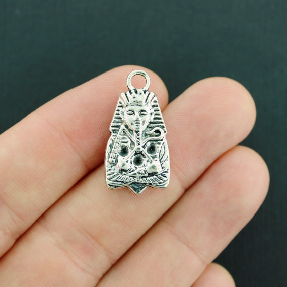 4 Egyptian Pharaoh Antique Silver Tone Charms 2 Sided - SC7684