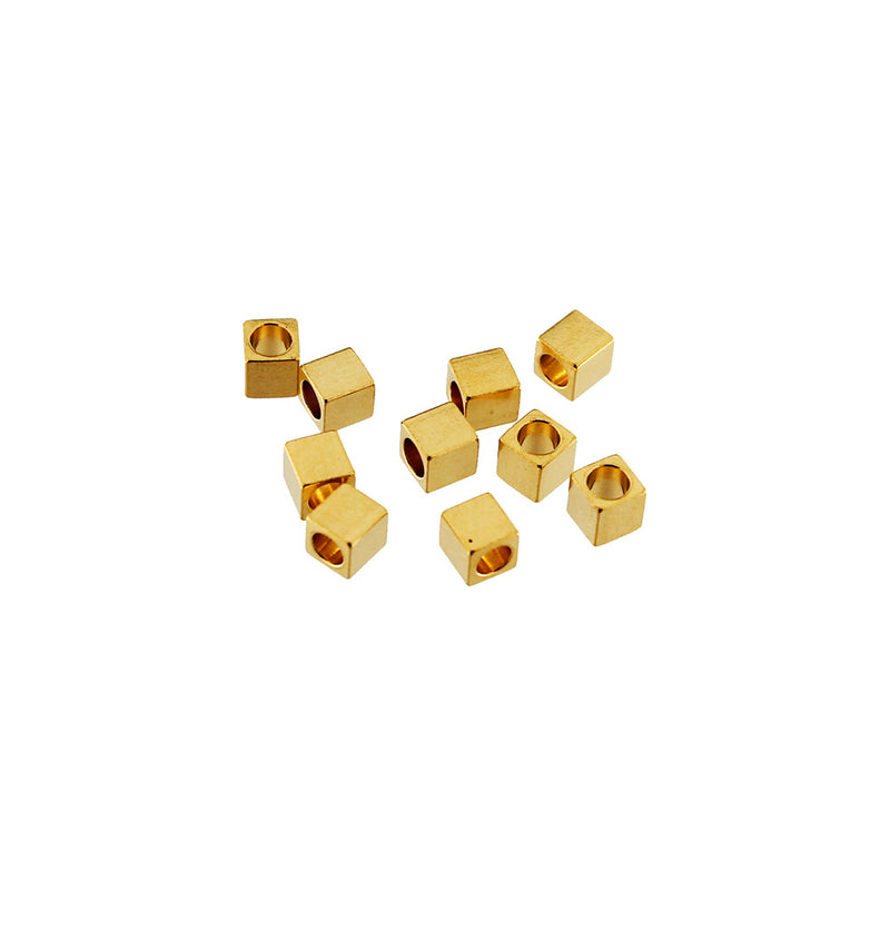 Cube Stainless Steel Spacer Beads 3mm x 3mm - Gold Tone - 4 Beads - FD786