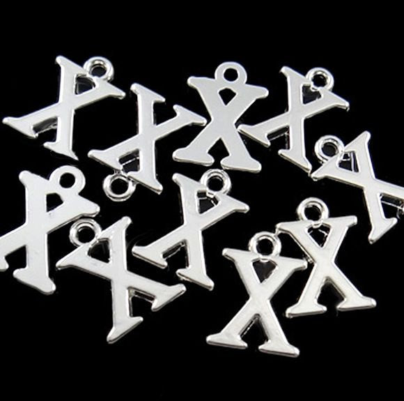 5 Letter X Alphabet Silver Tone Charms - SC2359