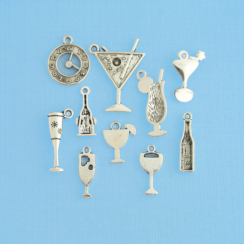 Happy Hour Charm Collection Antique Silver Tone 10 breloques différentes - COL145