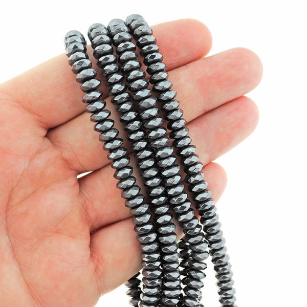 Faceted Rondelle Hematite Beads 6mm x 3mm - Polished Black - 1 Strand 126 Beads - BD2527