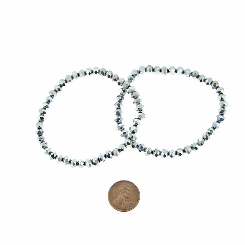 Bracelet en perles de verre à facettes - 210 mm - Argent électrolytique - 1 bracelet - BD355