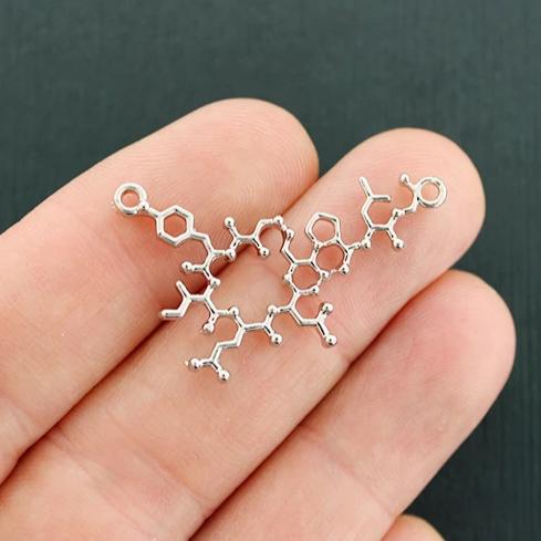 BULK 20 Oxytocin Molecule Connector Silver Tone Charms 2 Sided - SC6235