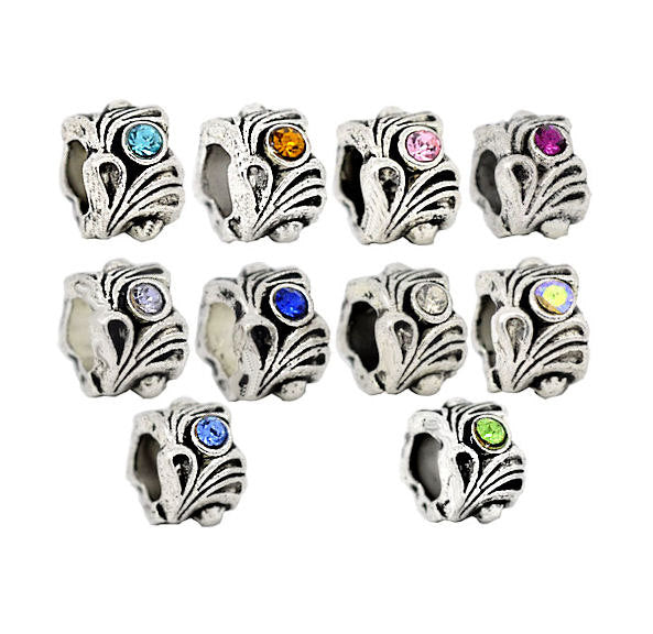 Rondelle Spacer Beads 12mm x 8mm - Silver Tone with Inset Rhinestones - 5 Beads - SC7757