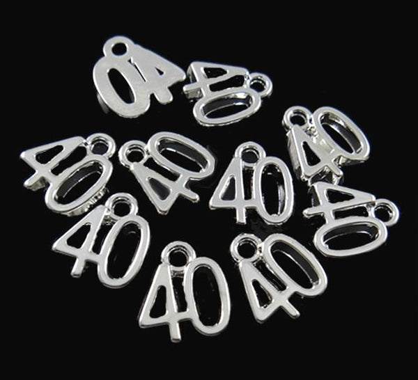 4 Number 40 Silver Tone Charms - SC2164