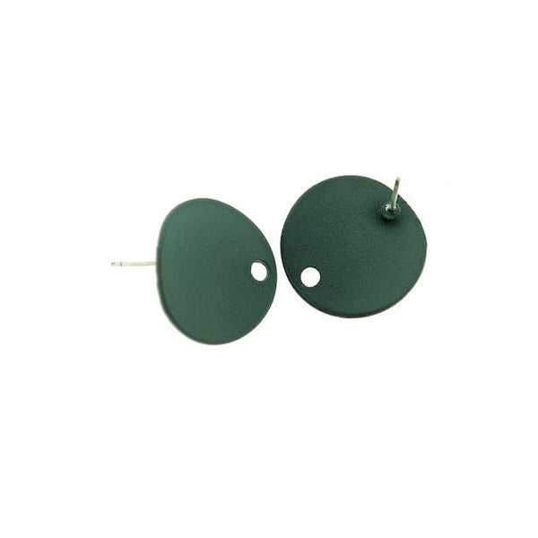 Green Curved Round Earrings - Stud Bases - 20mm - 2 Pieces 1 Pair - FD857