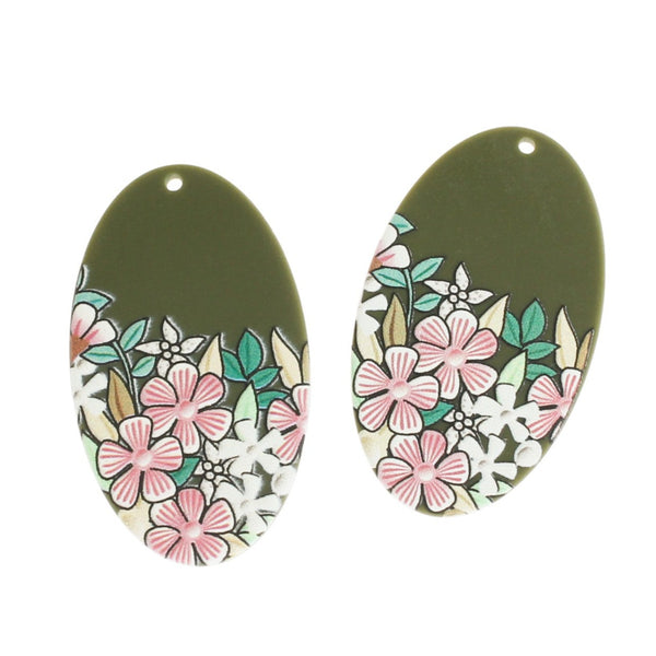 2 Painted Floral Acrylic Charms - K472